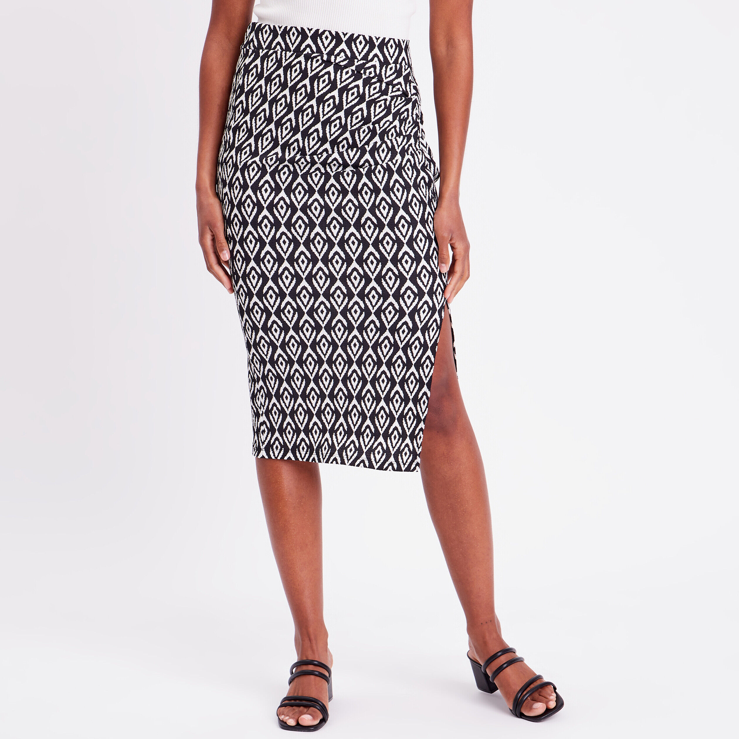 Jupe midi moulante drapée noir femme | Cache Cache