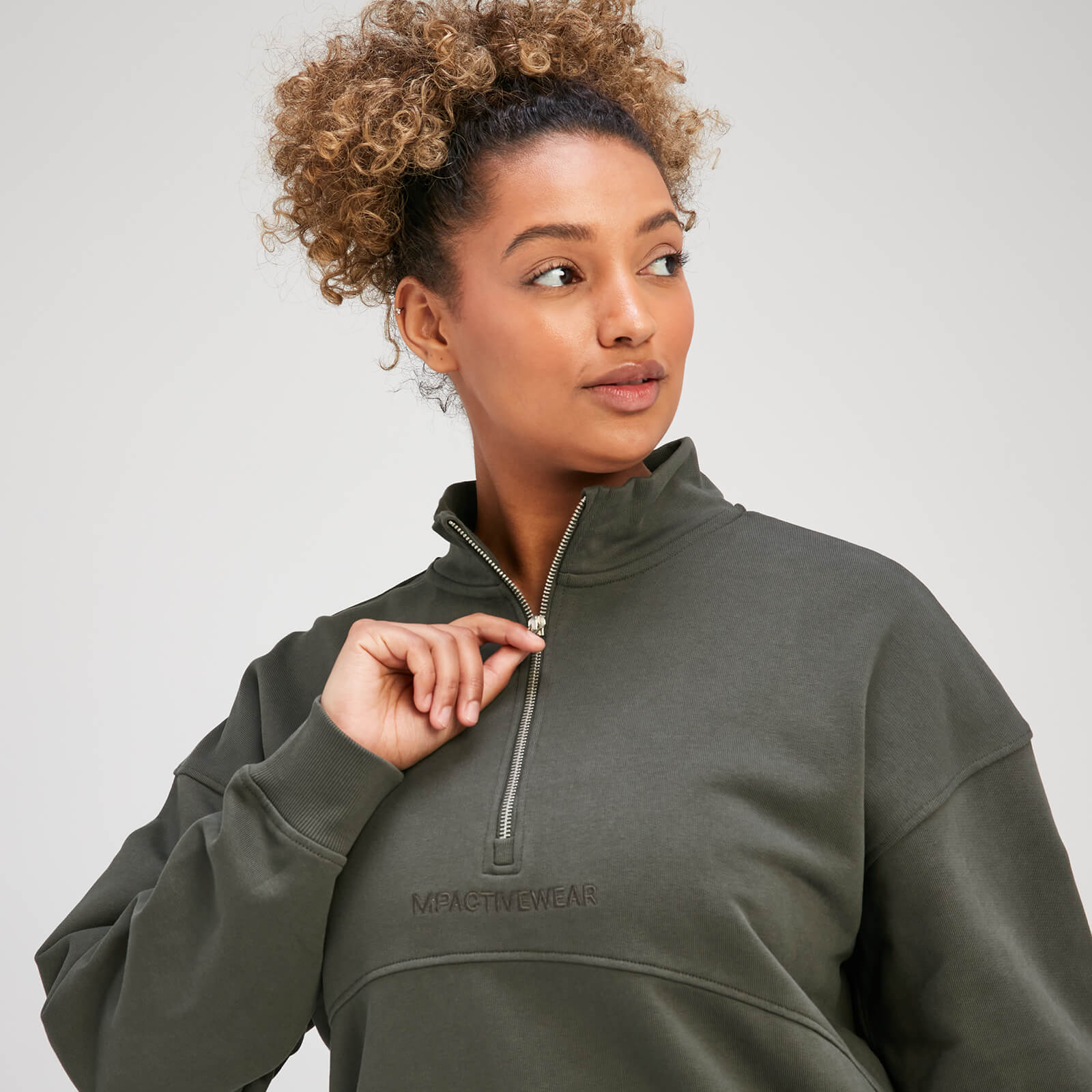 Sweat à fermeture éclair ¼ MP Rest Day pour femmes – Vert taupe