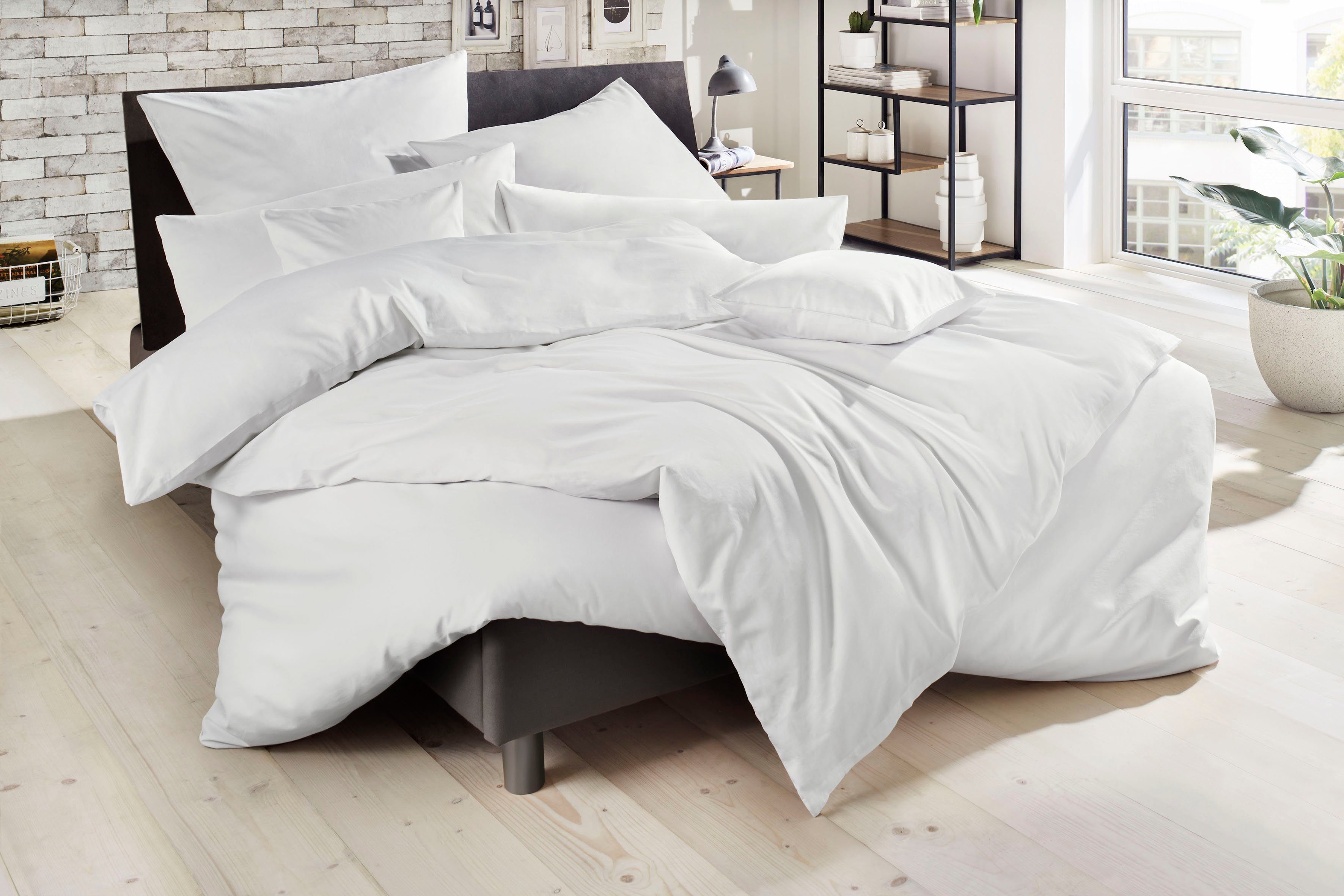 Bettwäsche Uni Luxus-Satin in Gr. 135x200, 155x220 oder 200x200 cm, Primera, Satin, 2 teilig, Bettwäsche aus Baumwolle, unifarbene Bettwäsche mit Reißverschluss