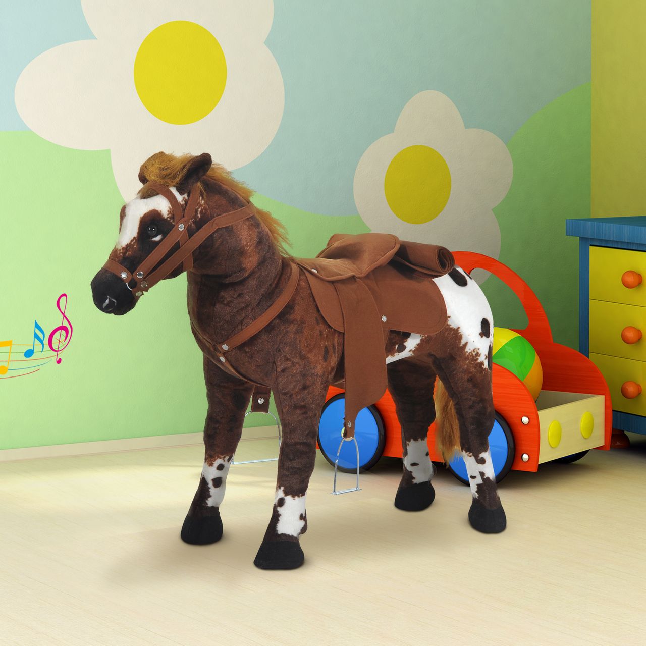 HOMCOM Spielpferd Reitpferd für 3  Jahre Kinder mit Pferd Sound Plüschtier