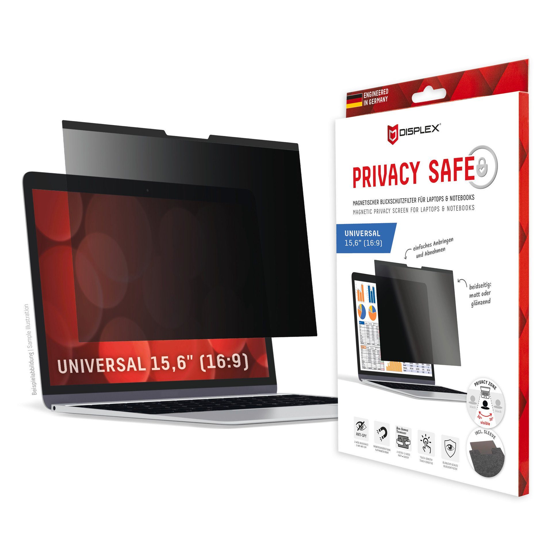 Displex Privacy Safe - Universal 15,6, 16:9, Displayschutzfolie, Blickschutzfilter