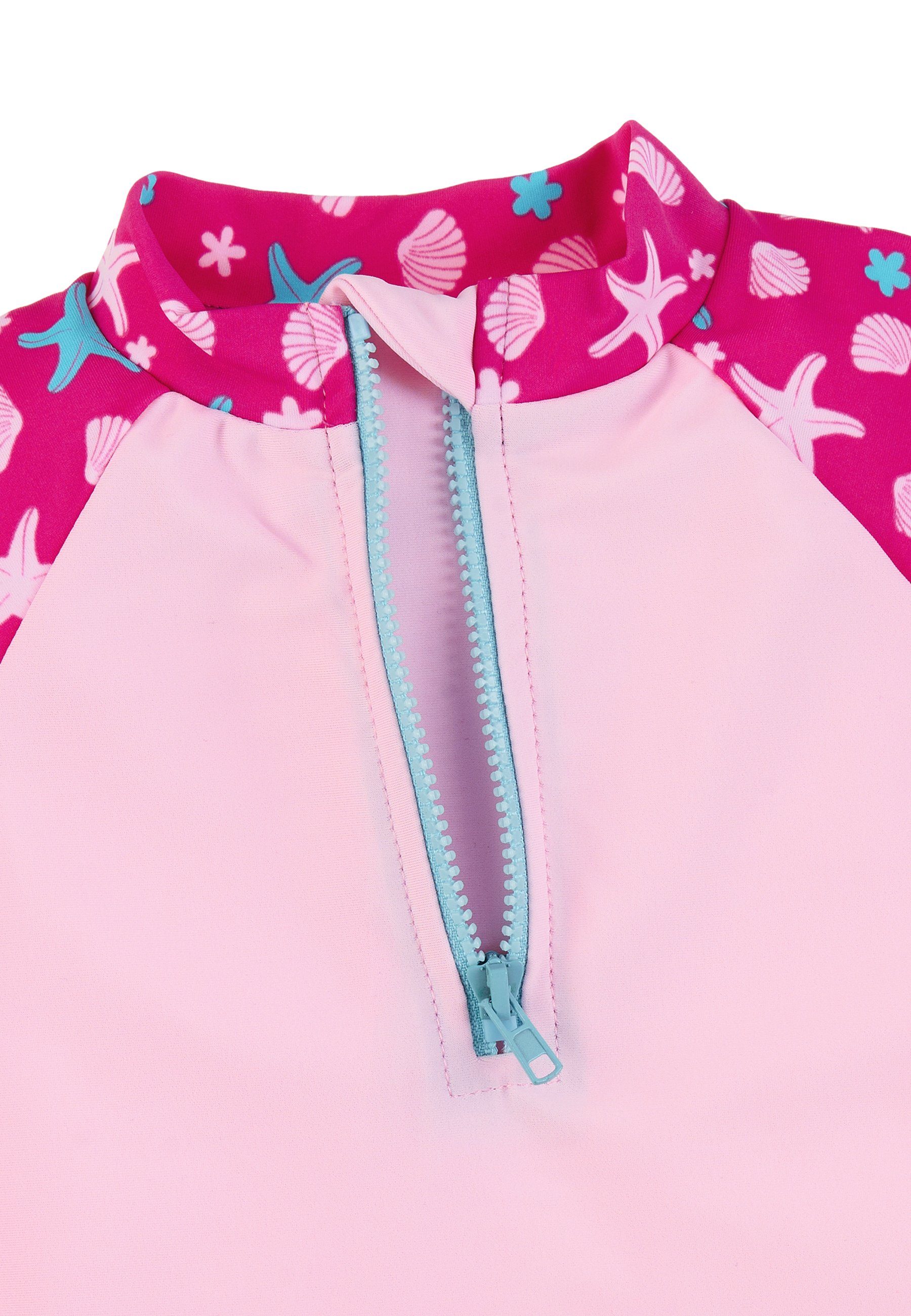 Sterntaler® Badeanzug Kurzarm-Schwimmshirt uni + Seesterne Schwimmshirt Kinder - Kurzarm-Schwimm Shirt in Rosa und Seesternen-Print, UV-Schutz 50+ Badeshirt Baby mit Reißverschluss, Kinnschutz und unifarbene Ärmel