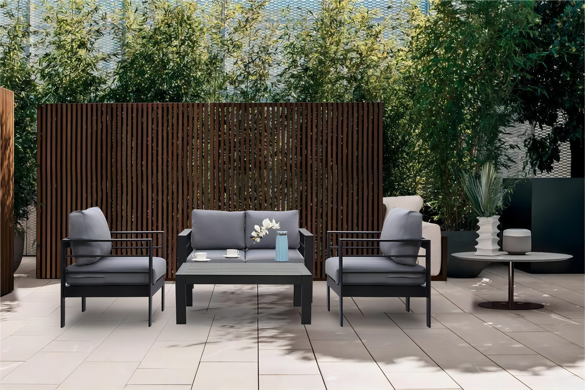 MeXo von GLP HOME Balkonset Minimal-Art, Modisches Alu-Möbel Set, Sofa separat erhältlich können, (Gartengarnitur mit Kaffeetisch, 12-tlg)