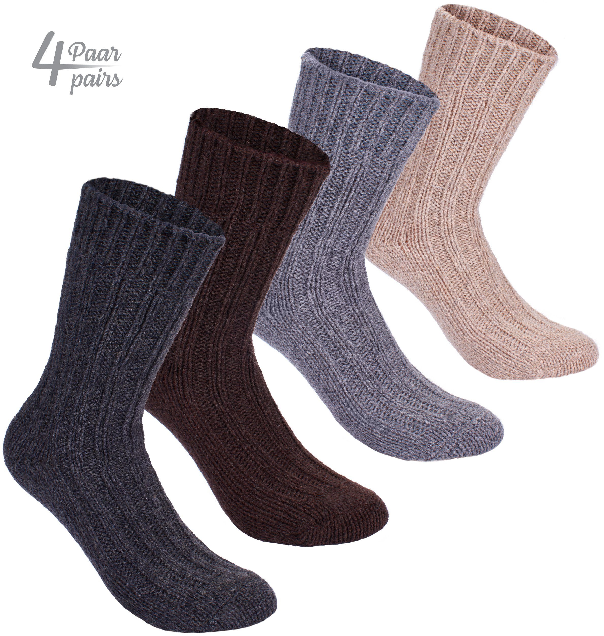 BRUBAKER Kuschelsocken Kinder Alpaka Socken aus 100% Alpakawolle (Set, 4 Paar) Wintersocken Set für Jungen und Mädchen - Kindersocken - Wollsocken