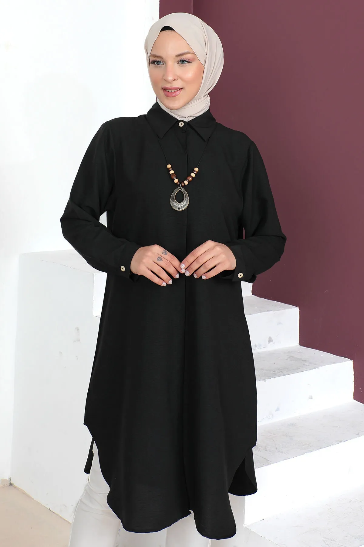Tesettür Dünyası  Plus Size Halskette Tunika Tsd230509 Schwarz