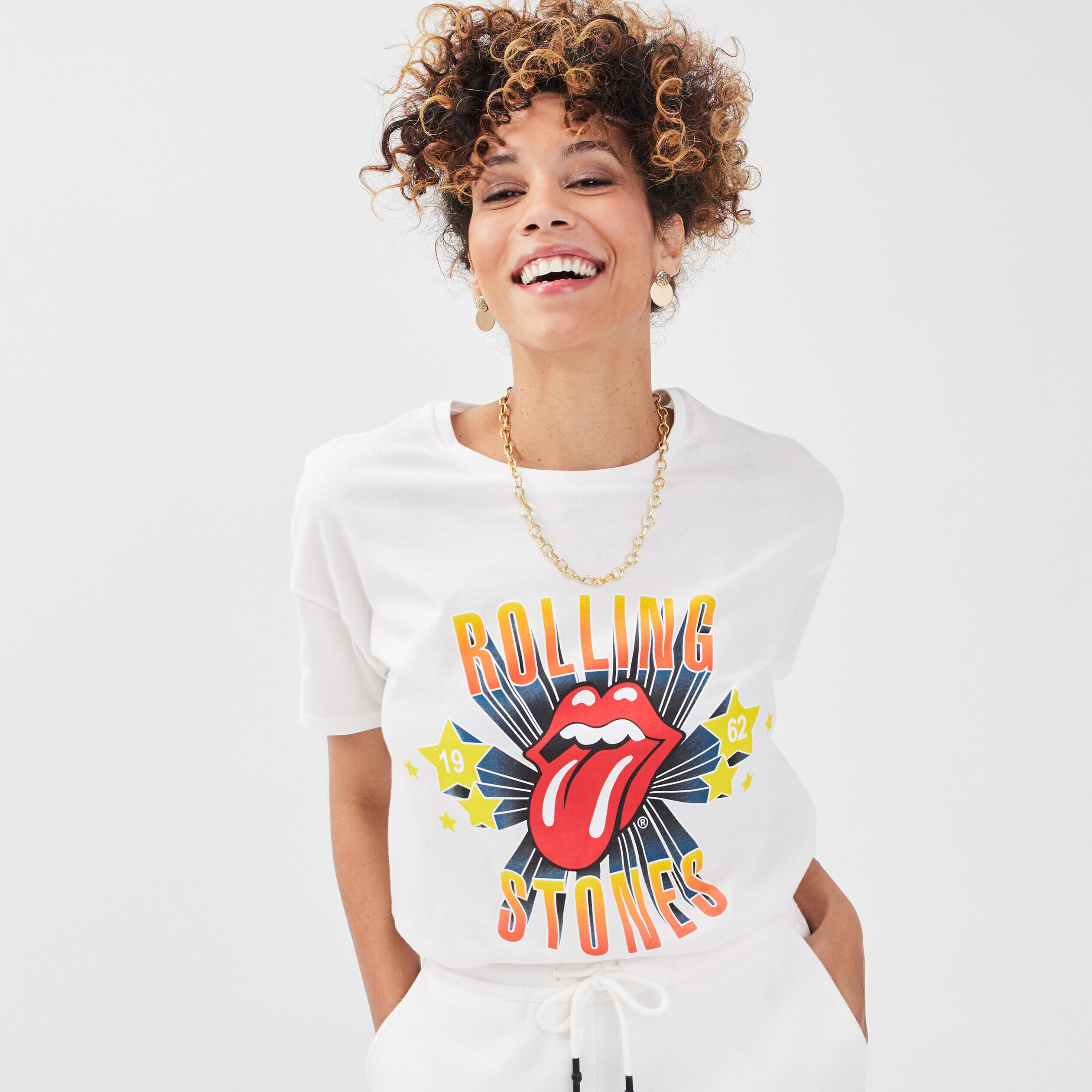 T-shirt Rolling Stones ecru femme | Cache Cache