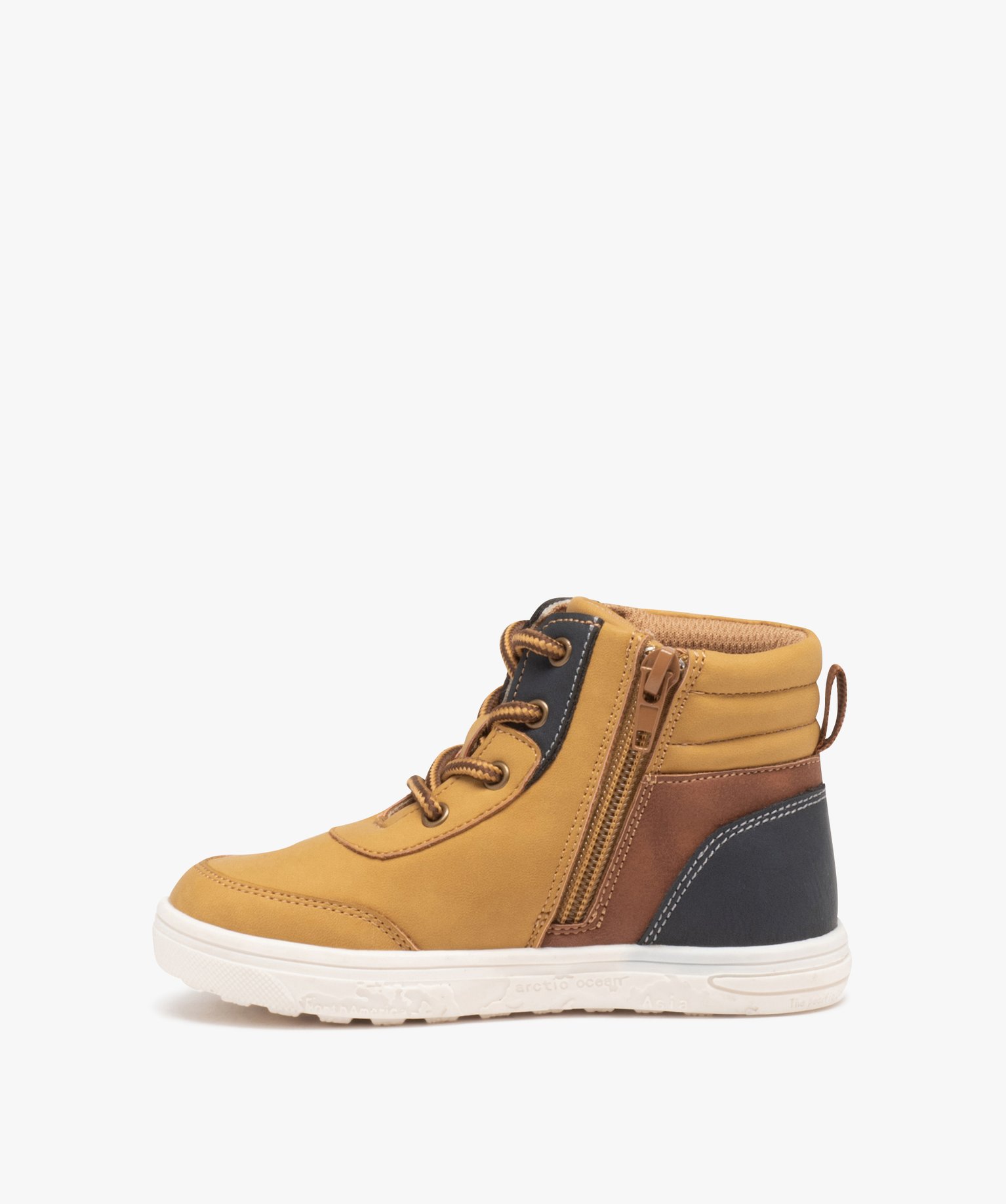 Boots Garçon mid-cut à zip avec lacets ronds bicolores camel | GEMO