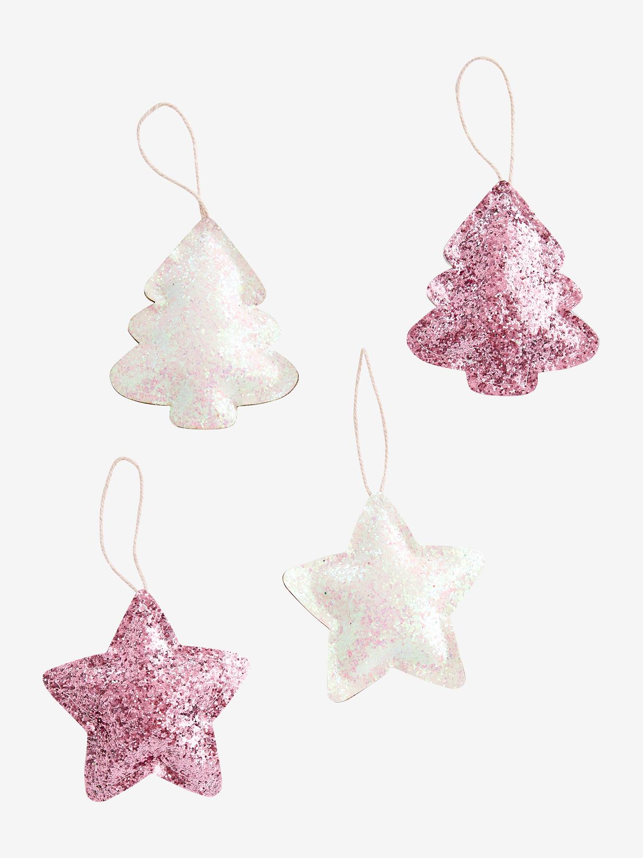 Lot de 4 décorations de Noël glitter rose
