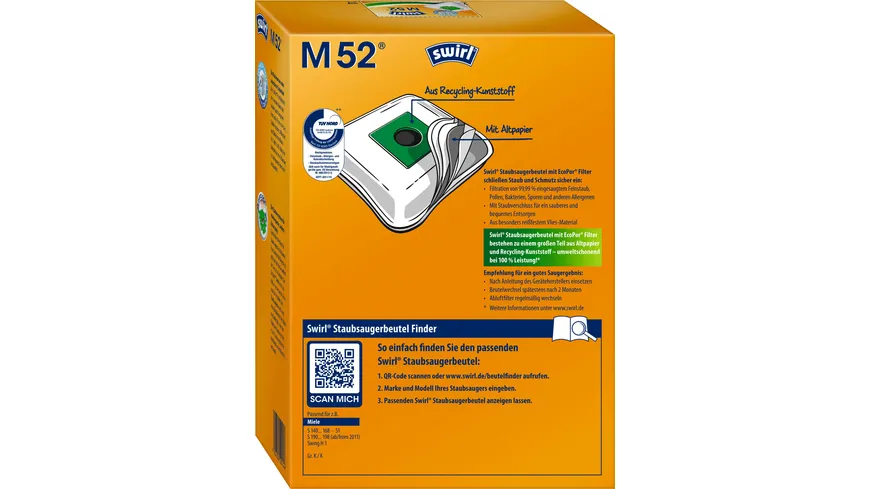 Swirl® M 52 Staubsaugerbeutel EcoPor®