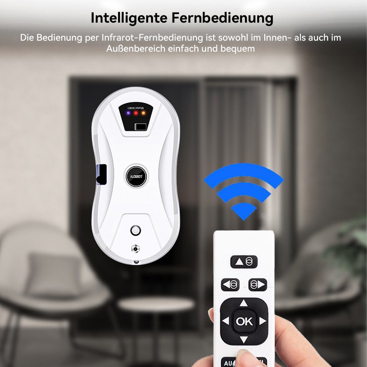 Welikera Fensterputzroboter Fenstersauger.Fensterreiniger Roboter,5600Pa,Mit 30 ml Wassertank
