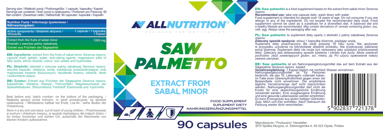 Allnutrition Saw Palmetto, ekstrakt ploda Saw Palmetto, kapsule