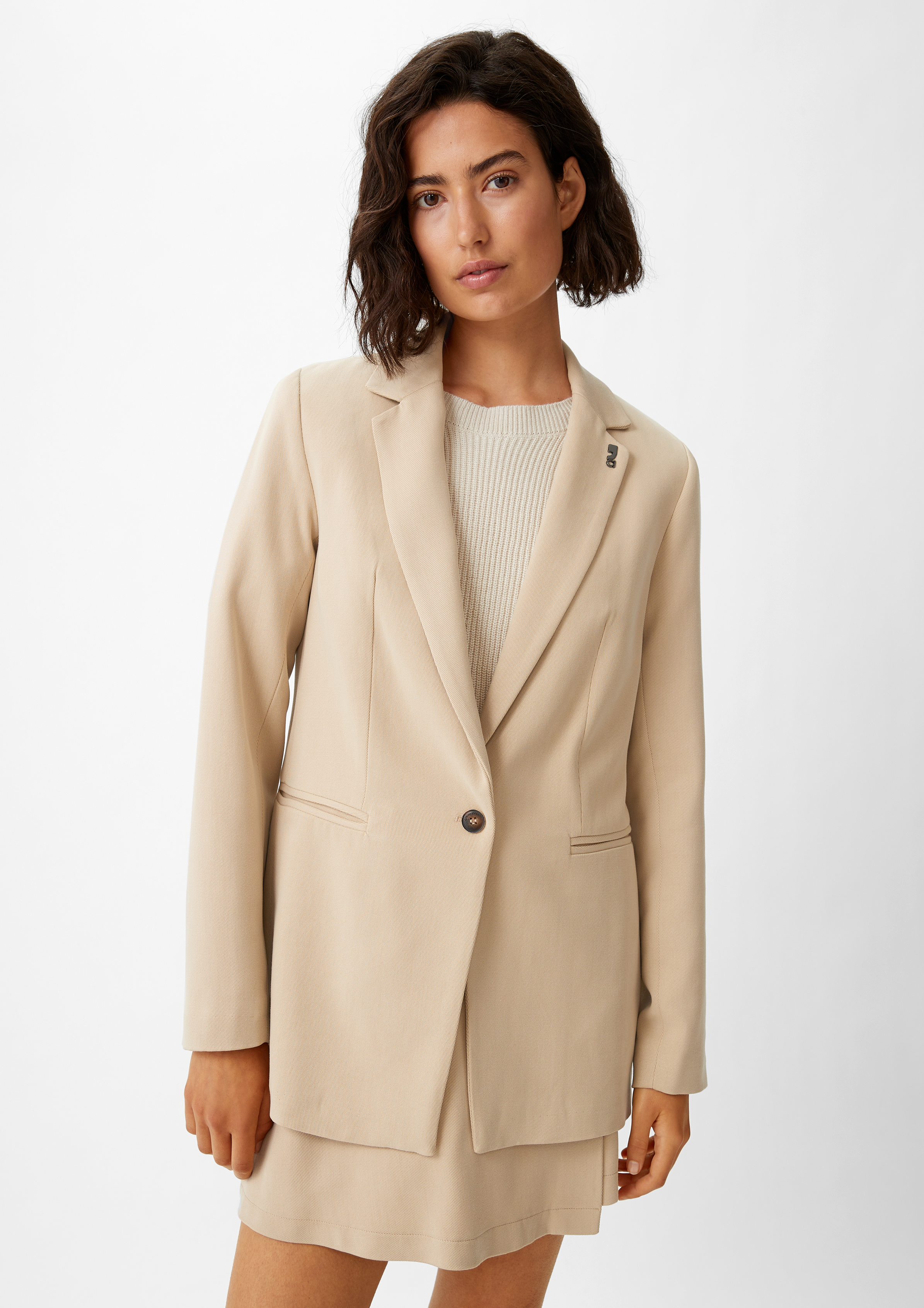 Twill-Blazer mit Logo-Detail - beige