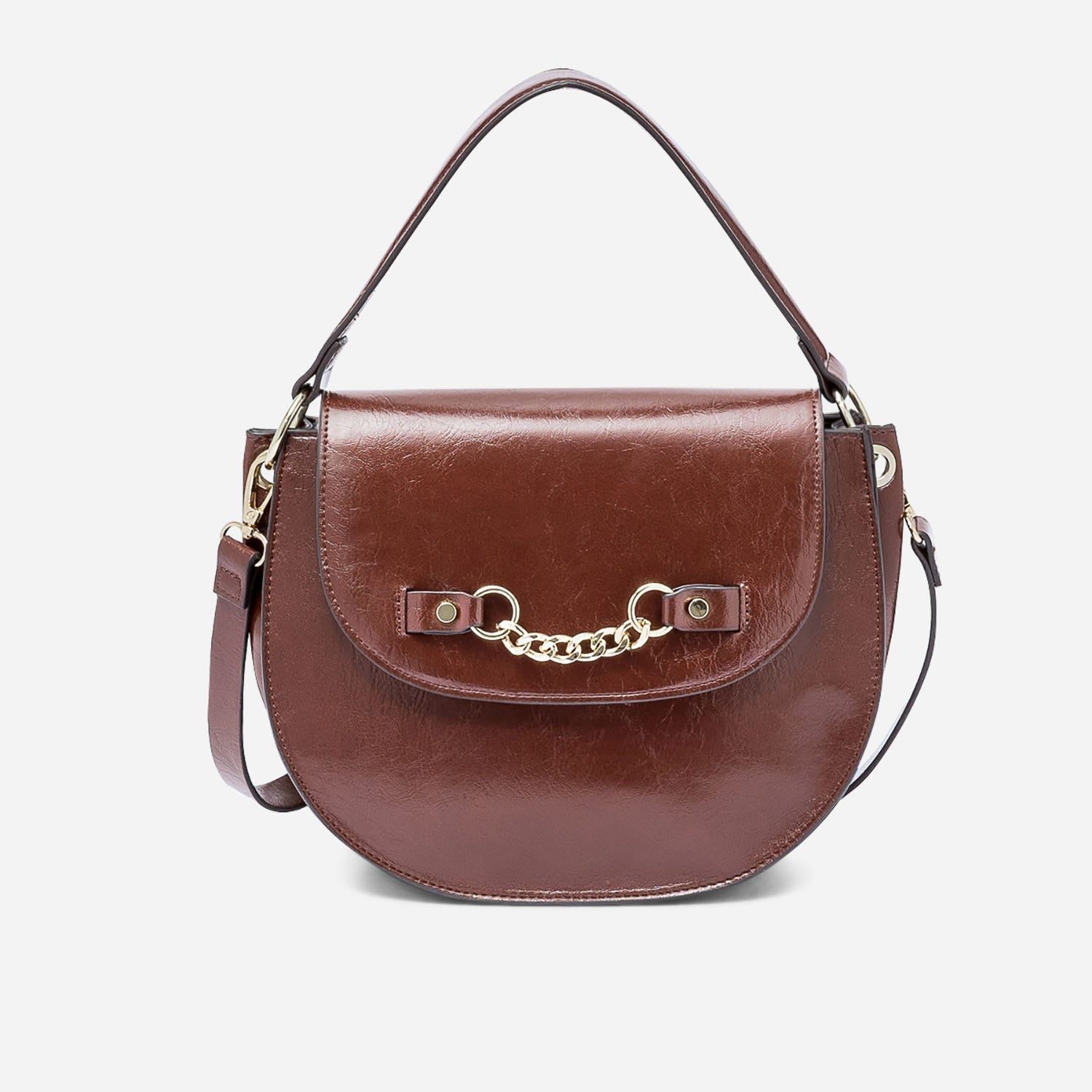 Sac bandoulière cognac avec chaîne-bijou