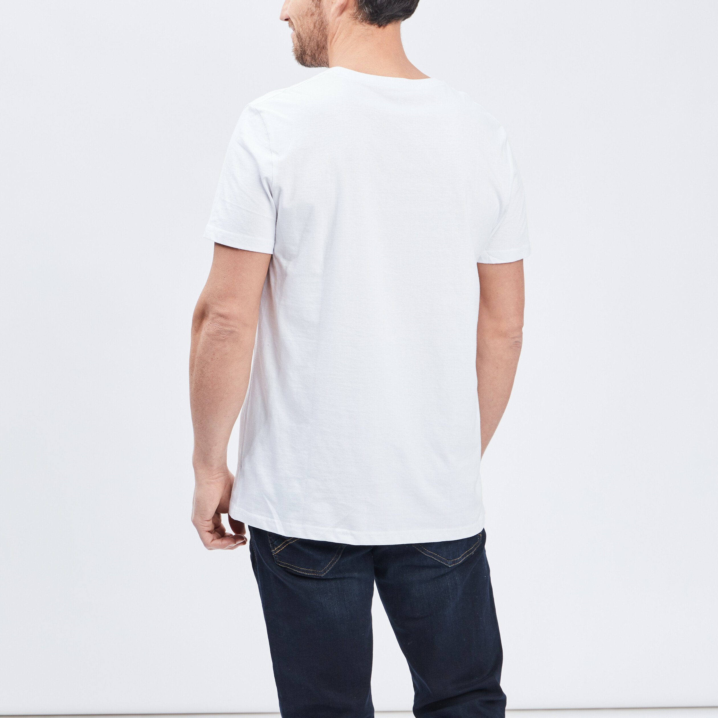 T-shirt manches courtes coton col V blanc homme | La Halle