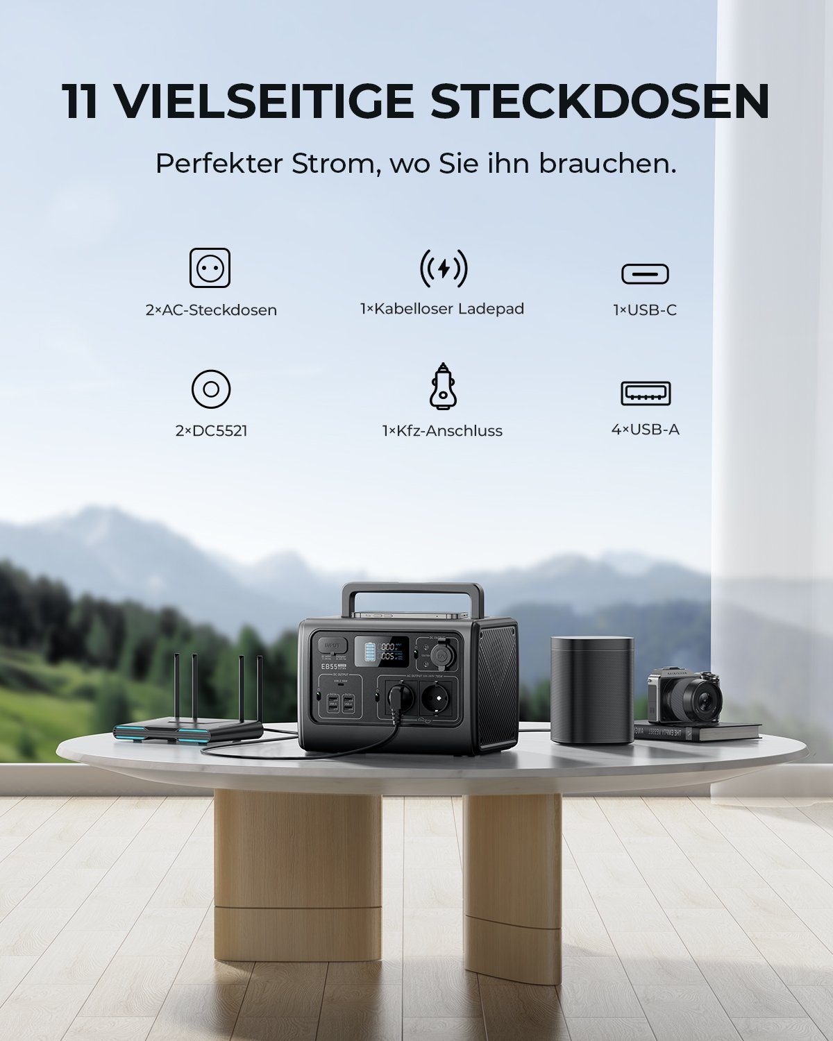 BLUETTI Stromerzeuger EB55 Solar Generator mit B80 Solar Batterie, (2 700W AC Ausgängen, 700W/1343Wh LiFePO4 Batterie-Backup), für Reise, Camping, Stromausfall