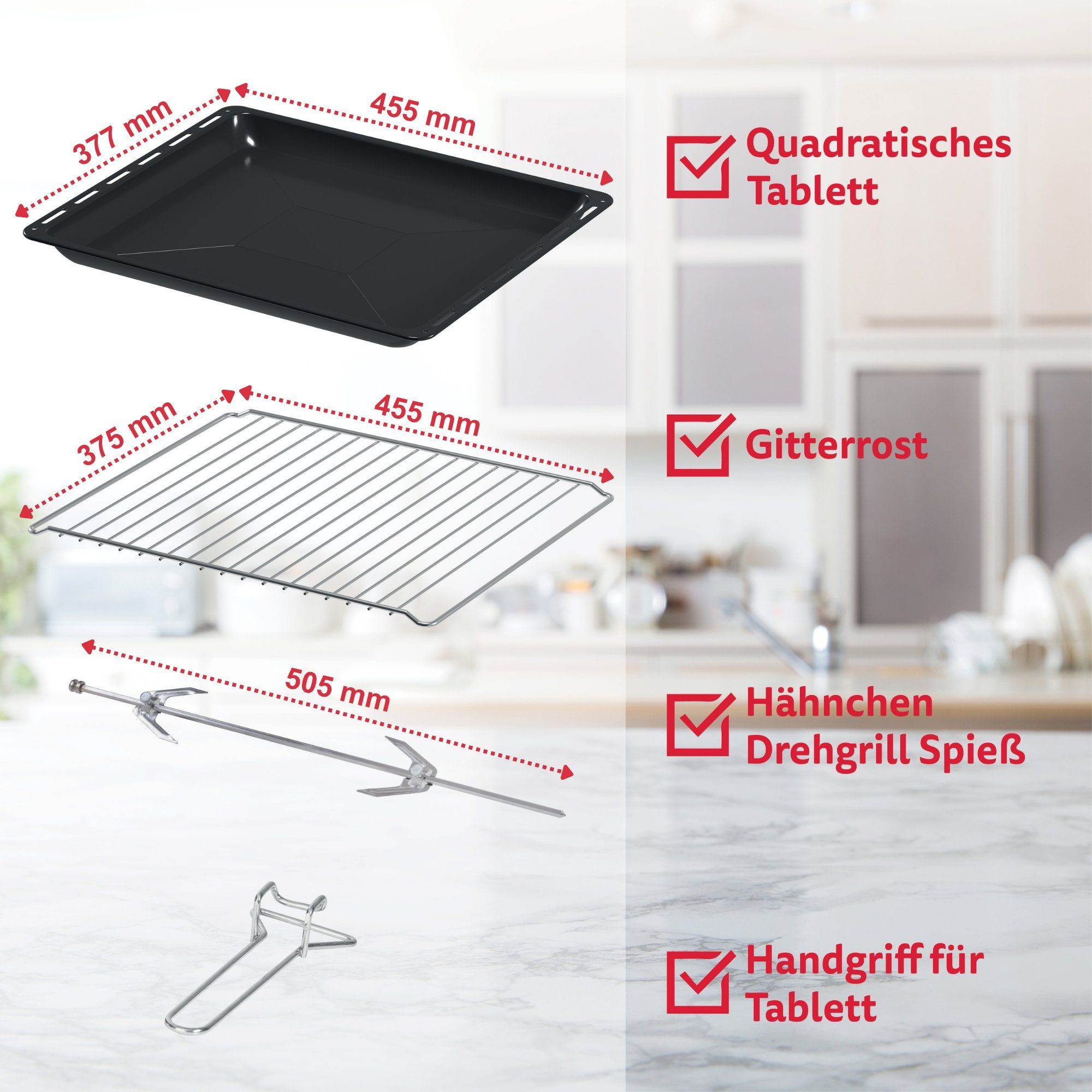 ICQN Minibackofen 60 Liter XXL, inkl. Backblech Set, 40°-230°C, Umluft, Pizza-Ofen, Doppelverglasung, Drehspieß, Timer, Emailliert