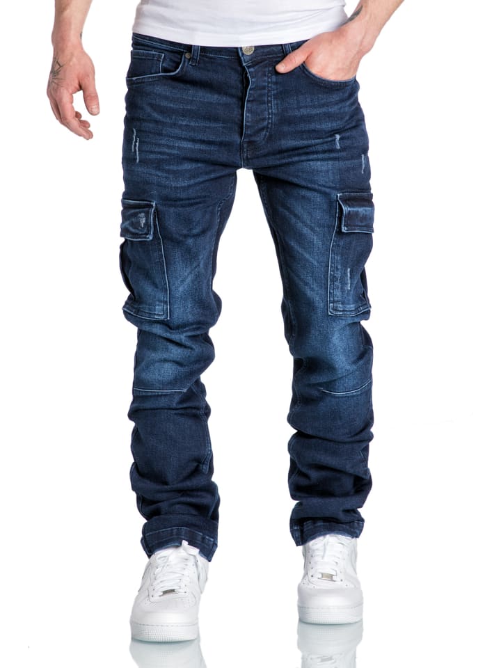 Amaci&Sons Regular Slim Cargo Jeans MIAMI in Dunkelblau günstig kaufen