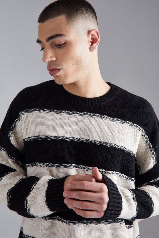Zweifarbiger gestreifter Oversize Strickpullover