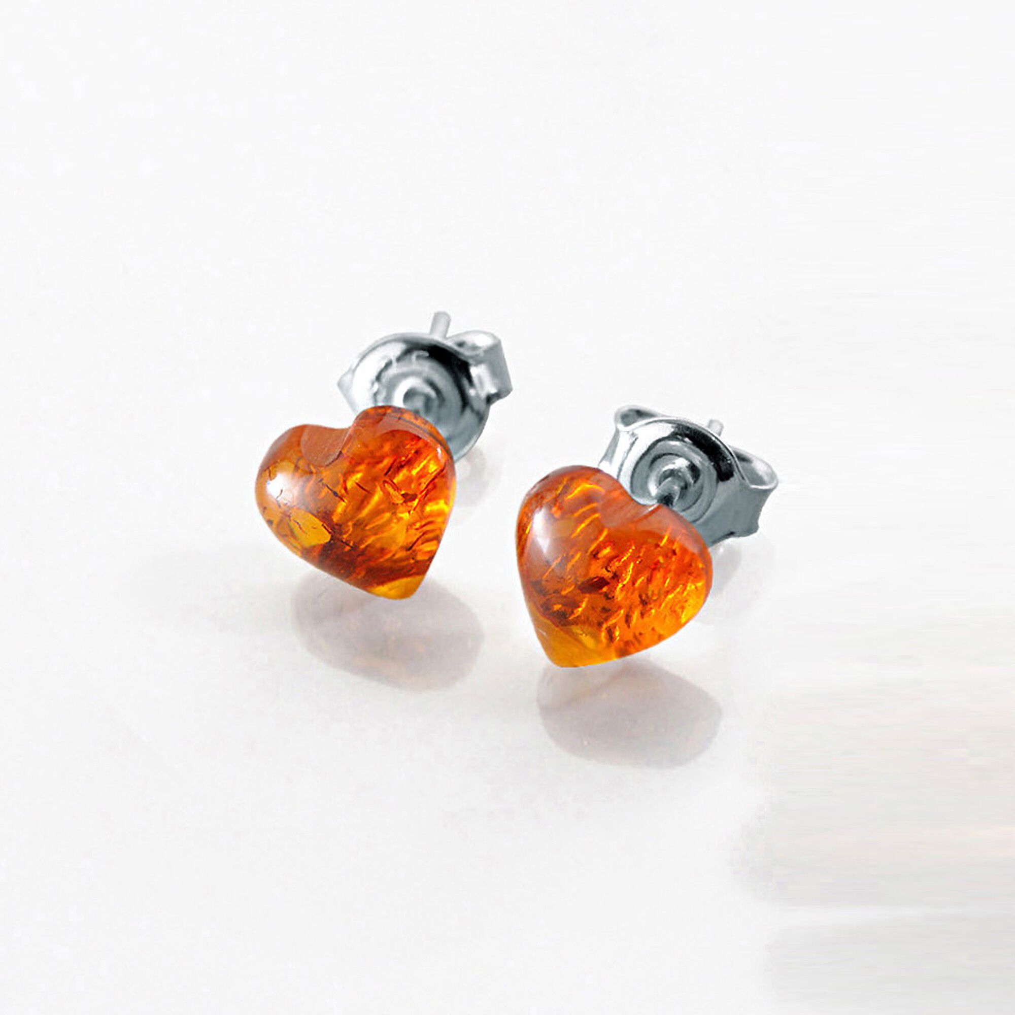 Boucles d'oreilles coeur argent ambre