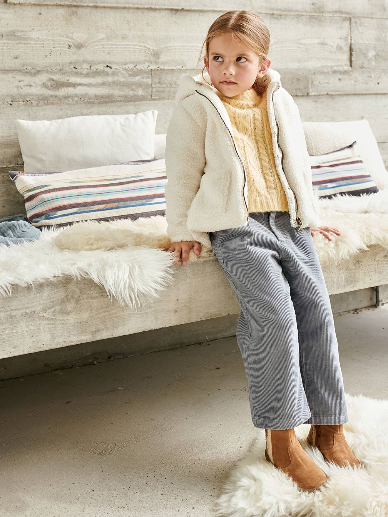 Pantalon large en velours côtelé fille sable