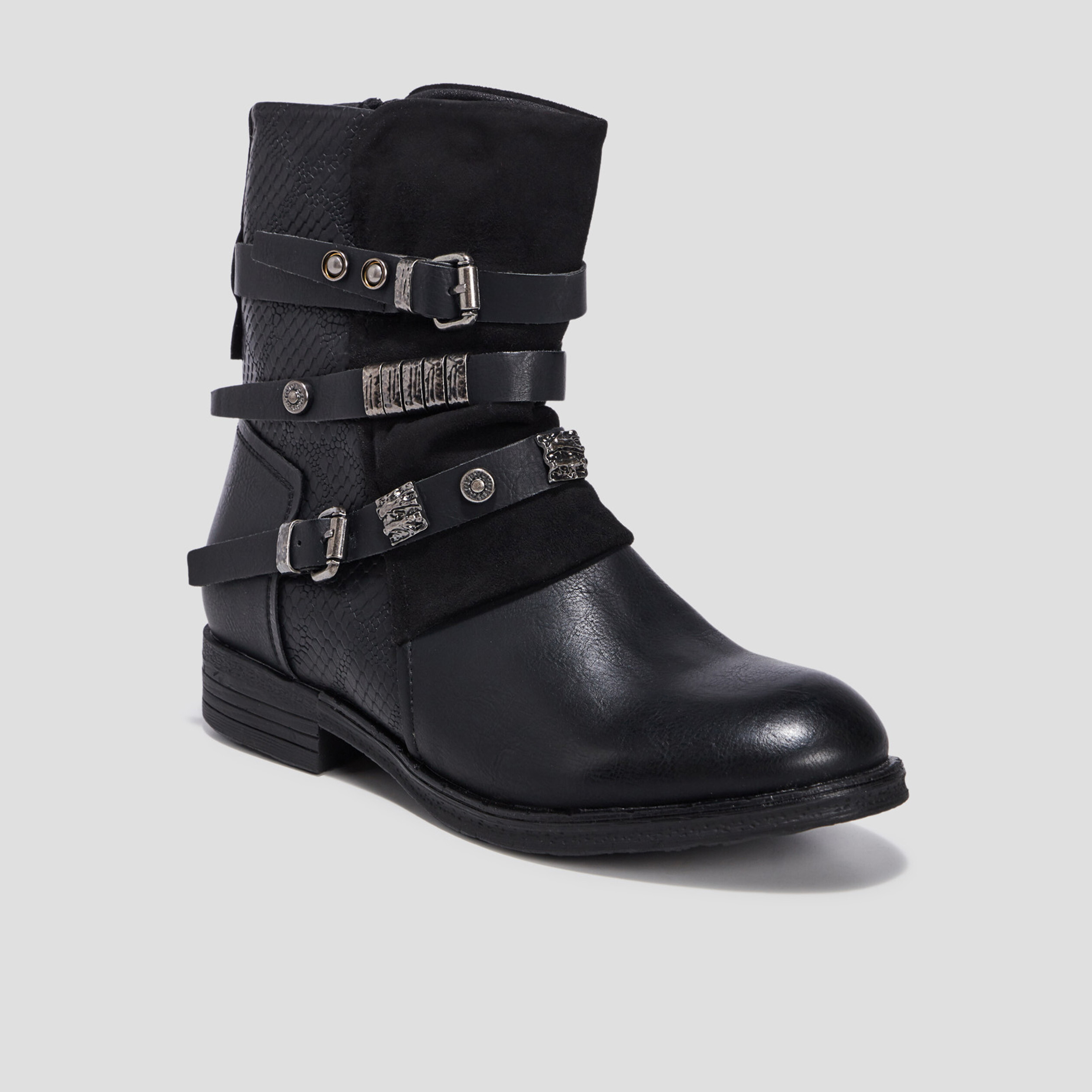 Bottines avec boucles et clous noir femme | La Halle