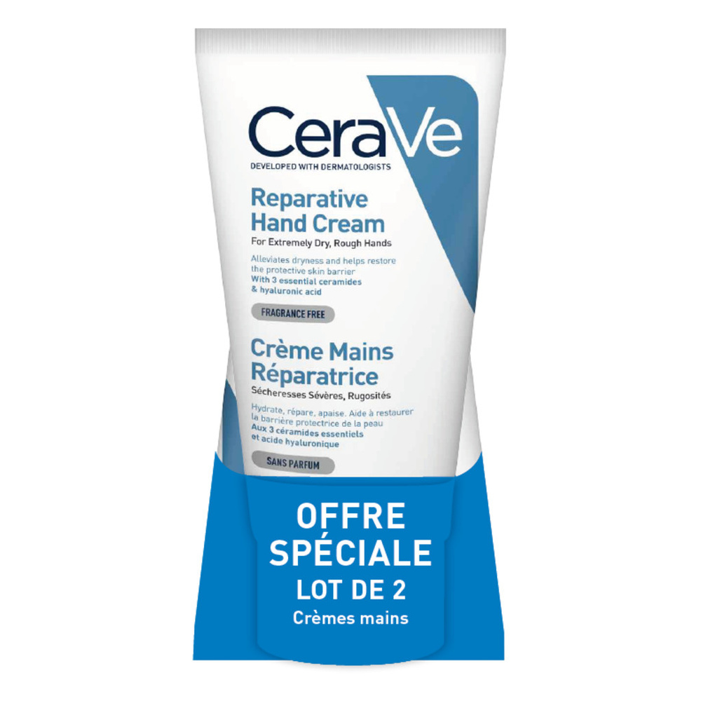 CeraVe Lot*2 Crème Mains Réparatrice Pour les mains très sèches, gercées et abîmées
