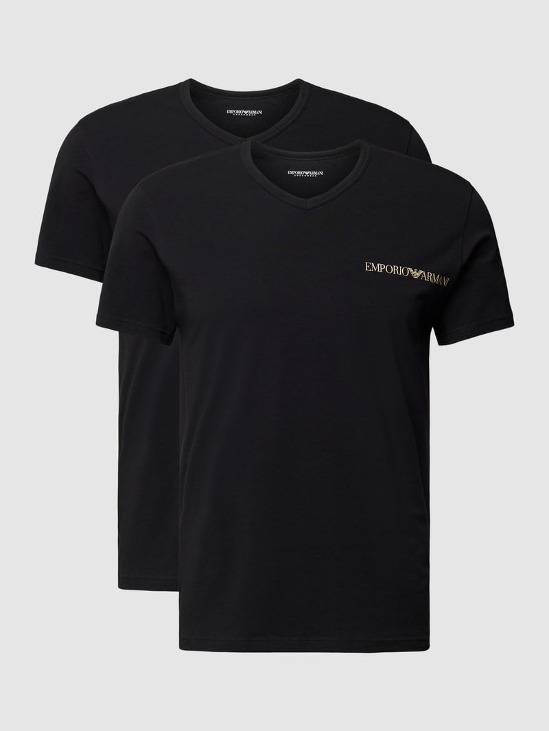 T-Shirt mit Label-Print im 2er-Pack in schwarz
