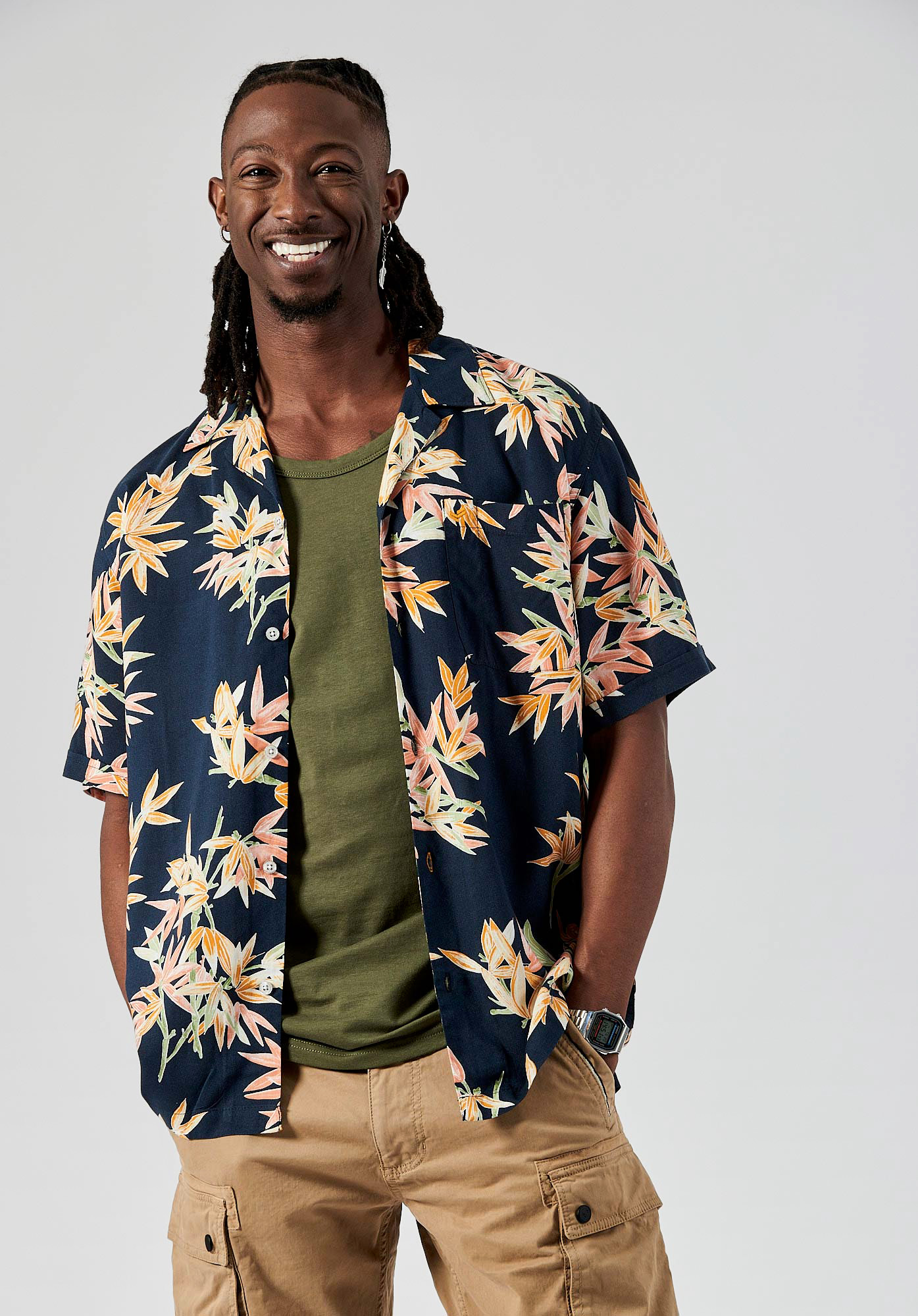 ROYAL  Chemise bleue fleurie homme