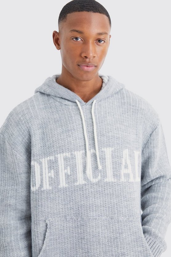 Gerippter Oversize Strick-Hoodie