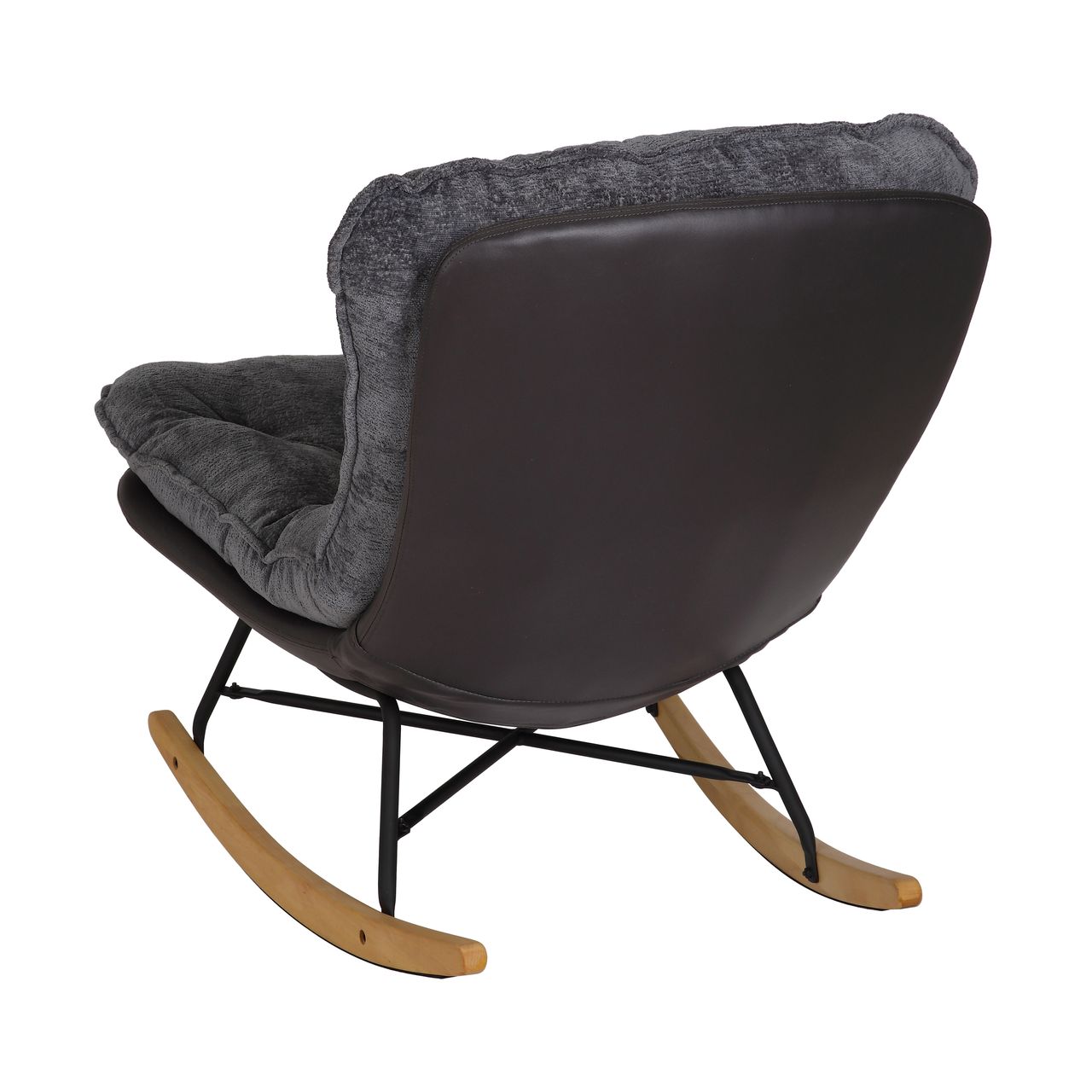 Better Home gepolsterter Schaukelstuhl Relaxsessel mit Buchenholzsockel, grau & schwarz