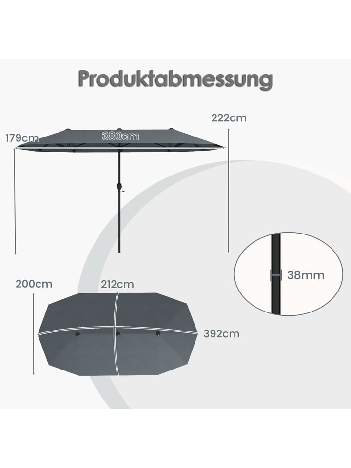 COSTWAY Doppelsonnenschirm 380x200cm XXL in Anthrazit günstig kaufen onesize
