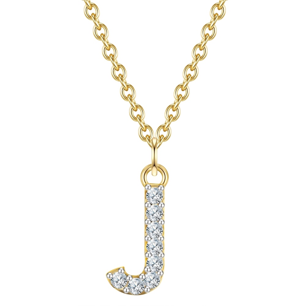 Glanzstücke München Collier en argent Lettre J Argent sterling Oxyde de zirconium (CZ) en Or jaune collier