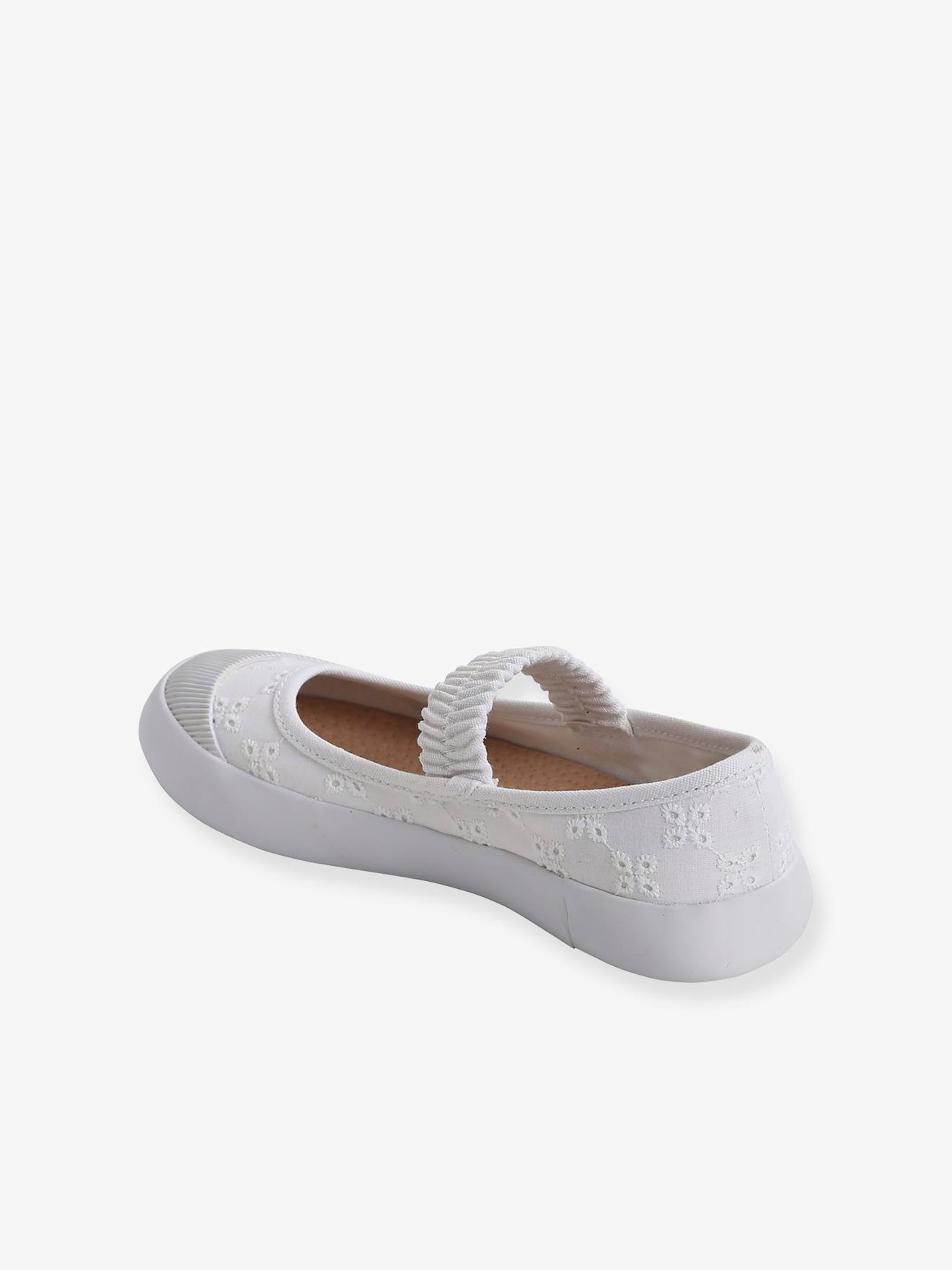 Vertbaudet Mädchen Stoff-Ballerinas, Gummizug - weiß