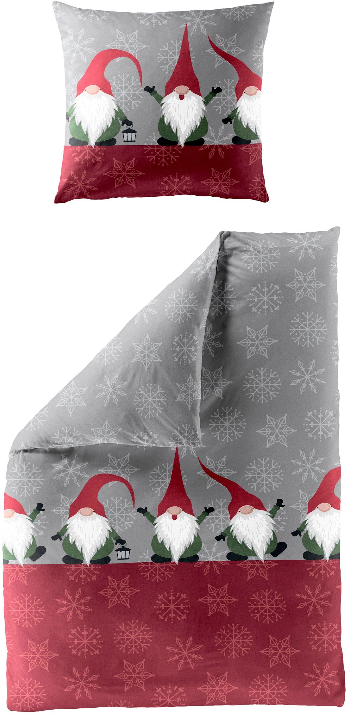 Bettwäsche 4047, BIERBAUM, Biber, 2 teilig, Biber, 100 % Baumwolle, pflegeleicht, kuschelig warm, mit Wichteln
