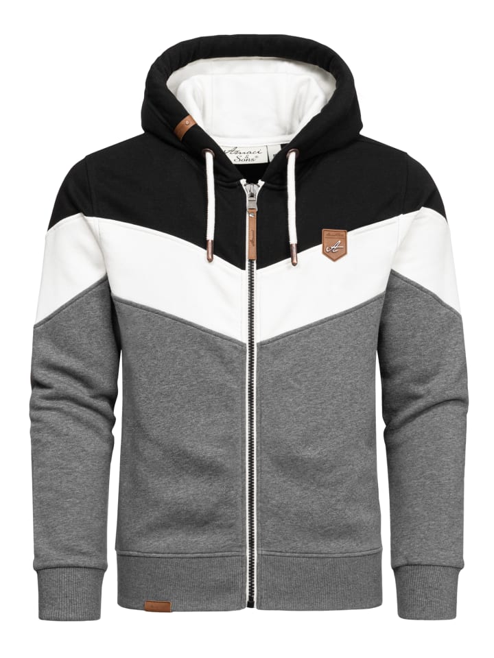 Amaci&Sons Sweatjacke im Block-Design ARDMORE in Schwarz/Anthrazit/Weiß günstig kaufen