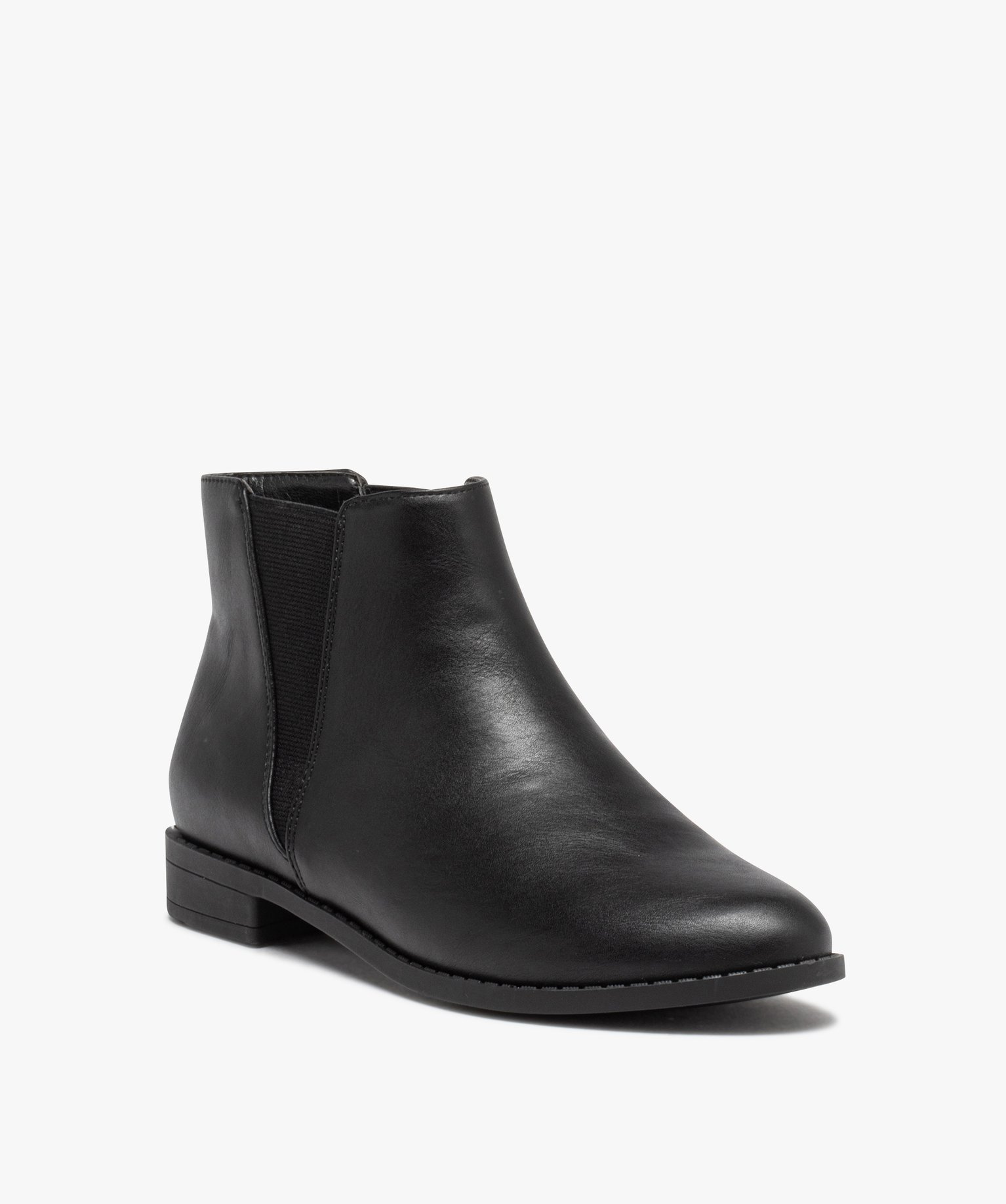 Boots Chelsea unies à talon plat femme noir | GEMO