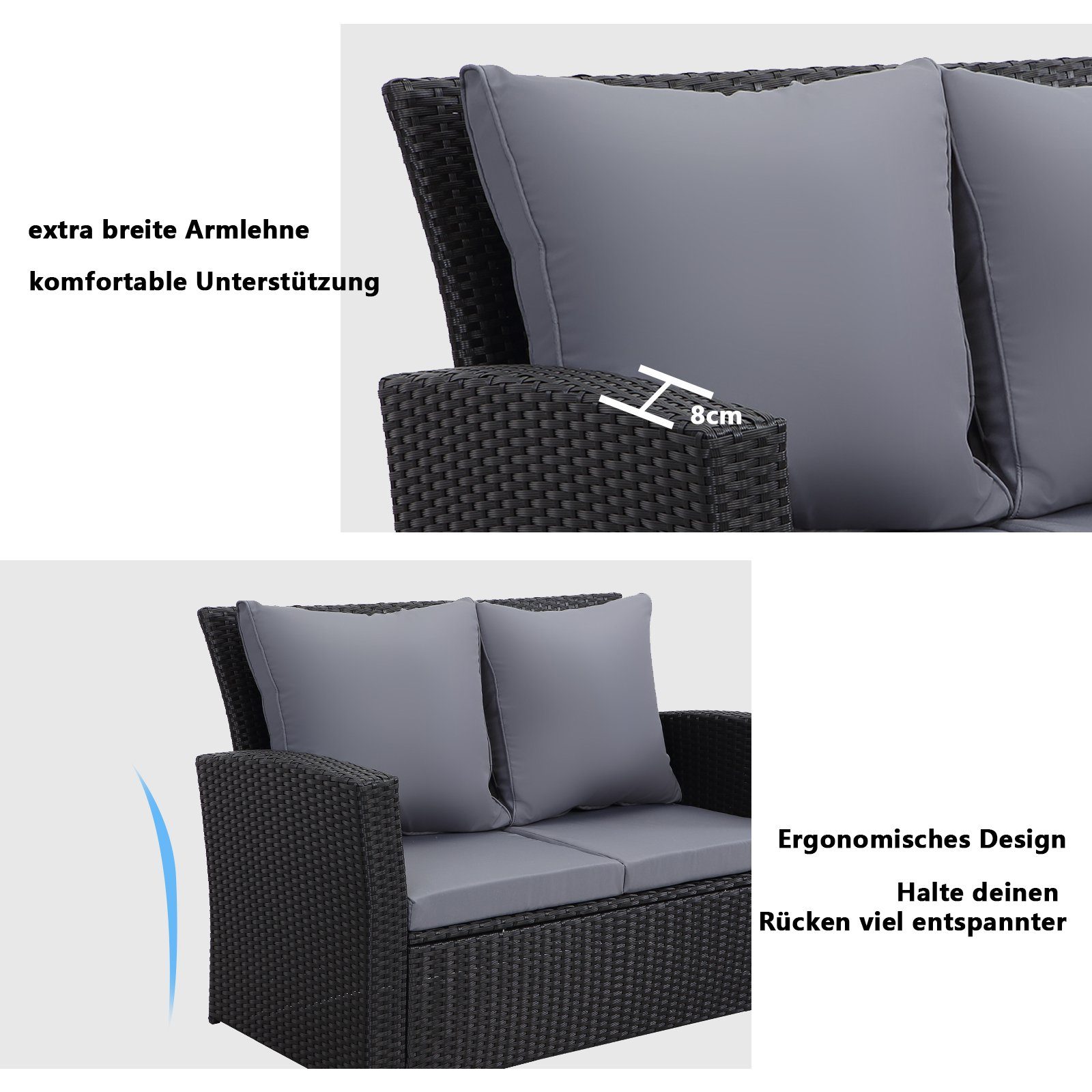 MeXo Gartenlounge-Set Balkonmöbel Set sale, (Gartenmöbel Lounge Set, 4-tlg., Terrassenmöbel mit Sofa, Tisch und 2 Sessel), Loungesofa aus Polyrattan Handgewebt