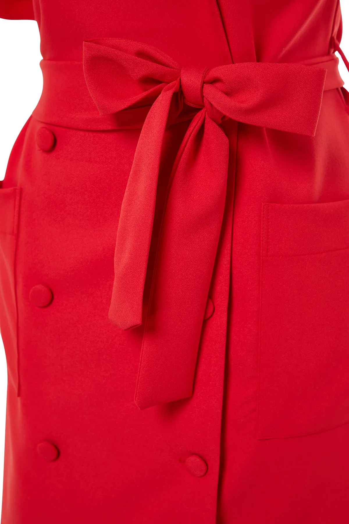 Trendyol Collection  Rotes zweireihiges Mini-Webkleid mit Schnürdetail TWOSS20EL0236