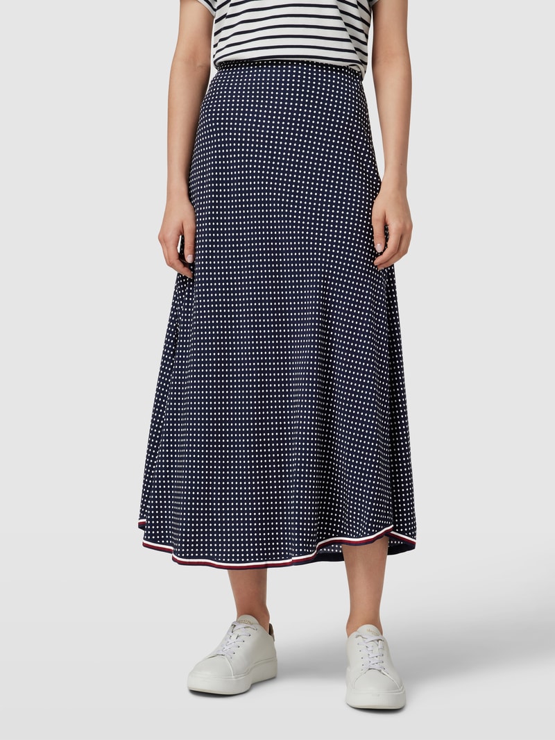 Midirock aus Viskose mit Allover-Muster Modell 'POLKADOT' in marineblau