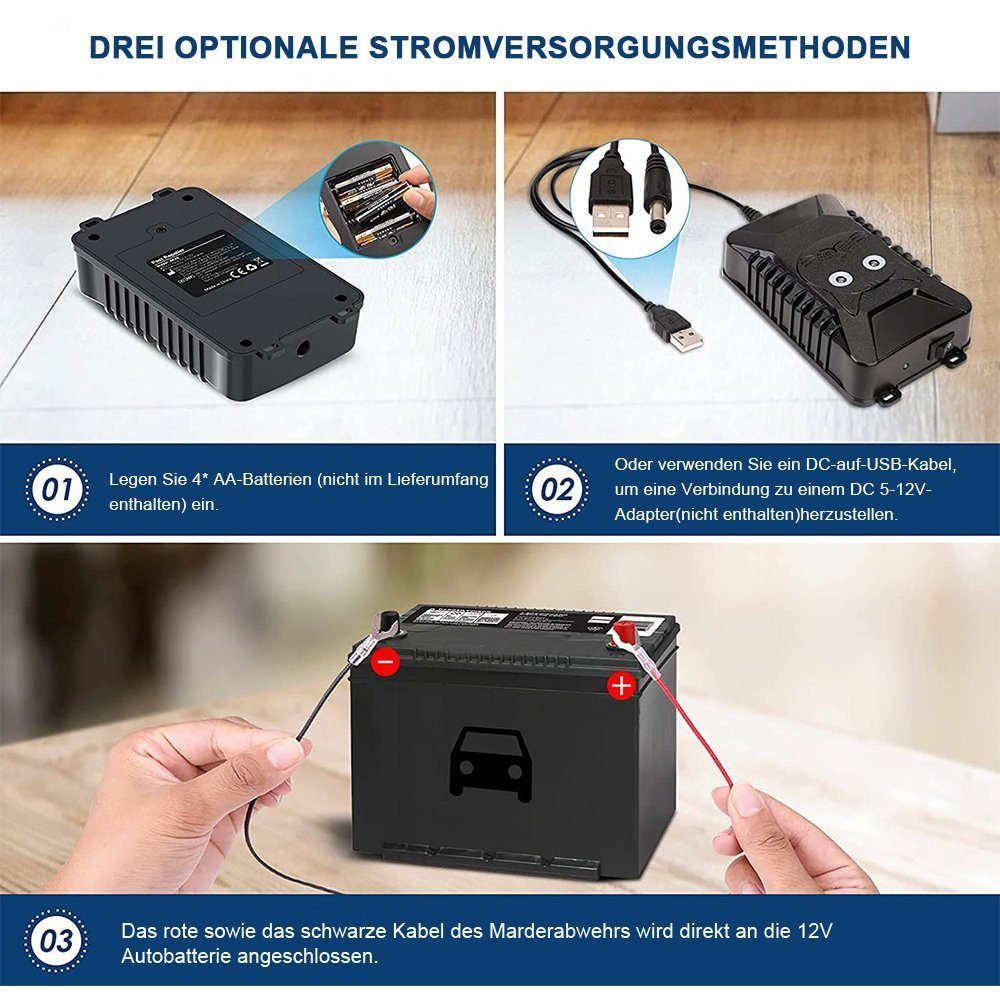 XERSEK Ultraschall-Tierabwehr DC 5-12V Ultraschall Marderschutz Auto Marderschreck Marderabwehr, 18-36kHz 0.1W Schwarz