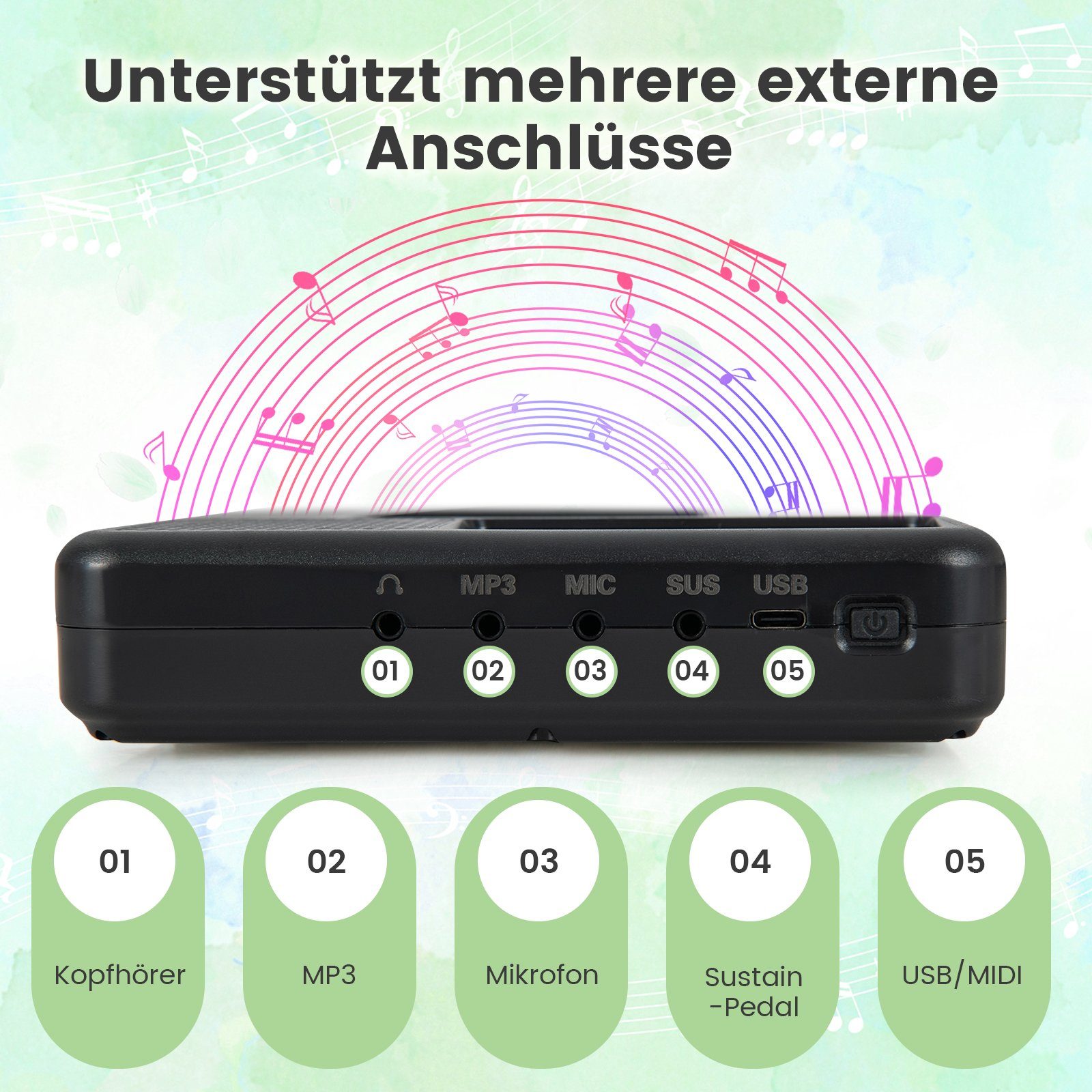 COSTWAY Home Keyboard, faltbar, 88 Tastatur, Bluetooth, mit Tragetasche
