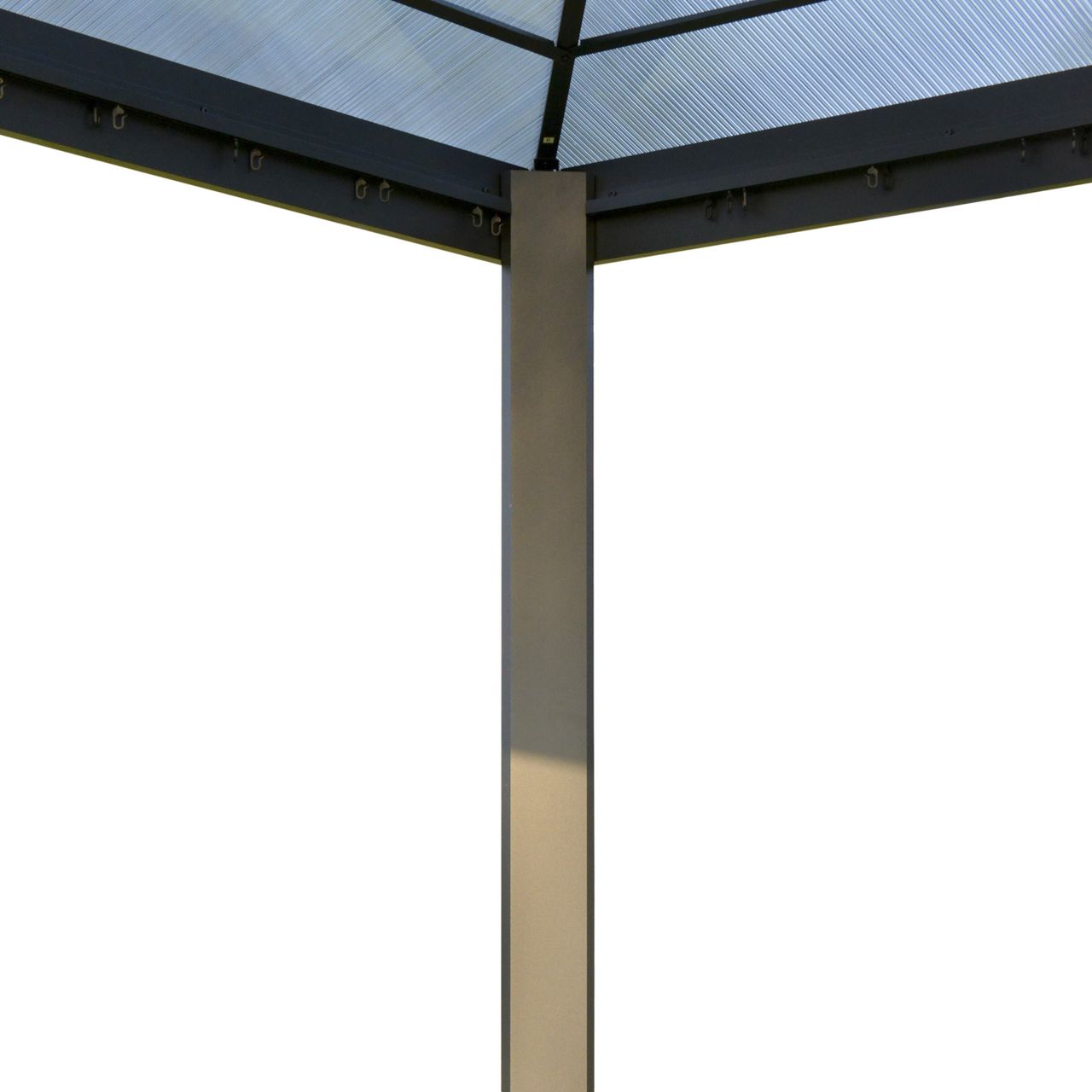 Outsunny Luxus Pavillon Gartenpavillon Alu Partyzelt Gartenzelt mit lichtdurchlässigem PC Dach Dunkelgrau Schwarz 300 x 300 x 265 cm