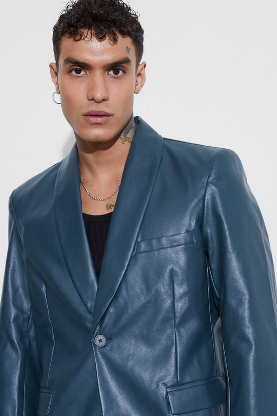 Oversize PU-Blazer mit Schal-Kragen