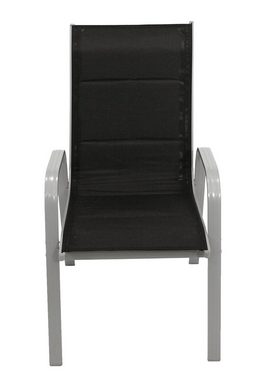 DEGAMO Gartensessel CESANO stapelbar, Alu silbergrau + Kunstgewebe gepolstert schwarz, 2 STÜCK