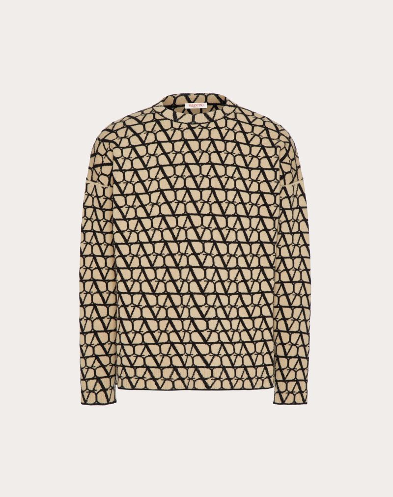 Uldtrøje med rund hals og ikonisk toile-motiv