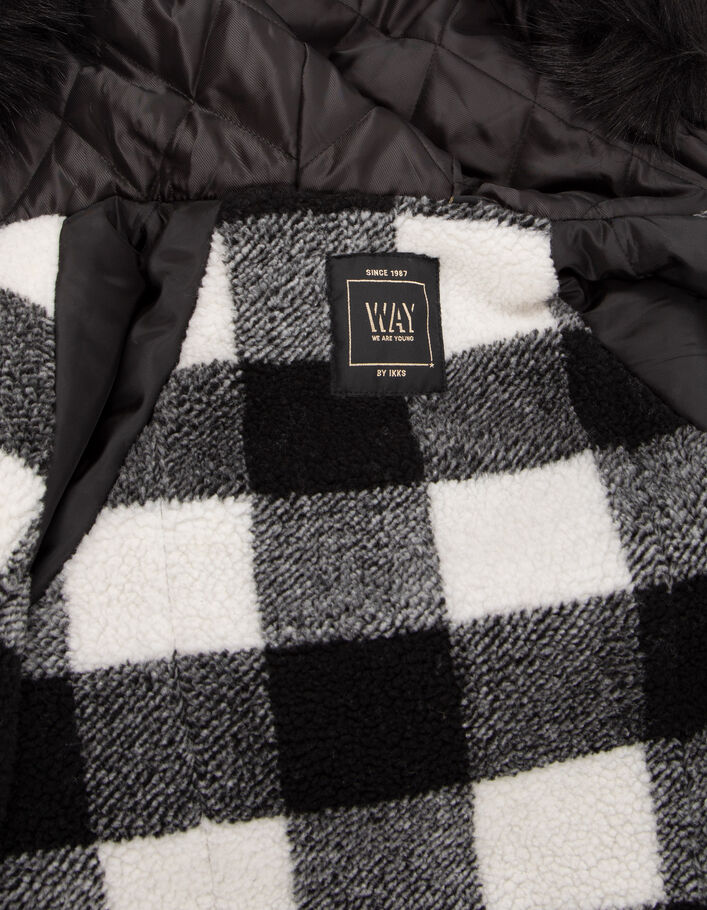 Parka noire fourrée Sherpa carreaux fille