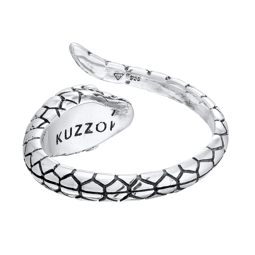 KUZZOI KUZZOI Bague Hommes Ouvert Serpent Force Sturukturiert en argent sterling 925 Bague