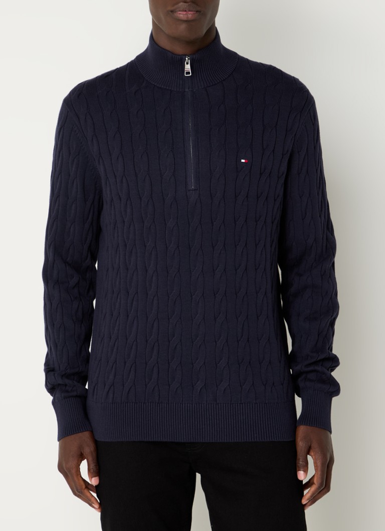 Tommy Hilfiger Cable-knit sweater with half zip and logo