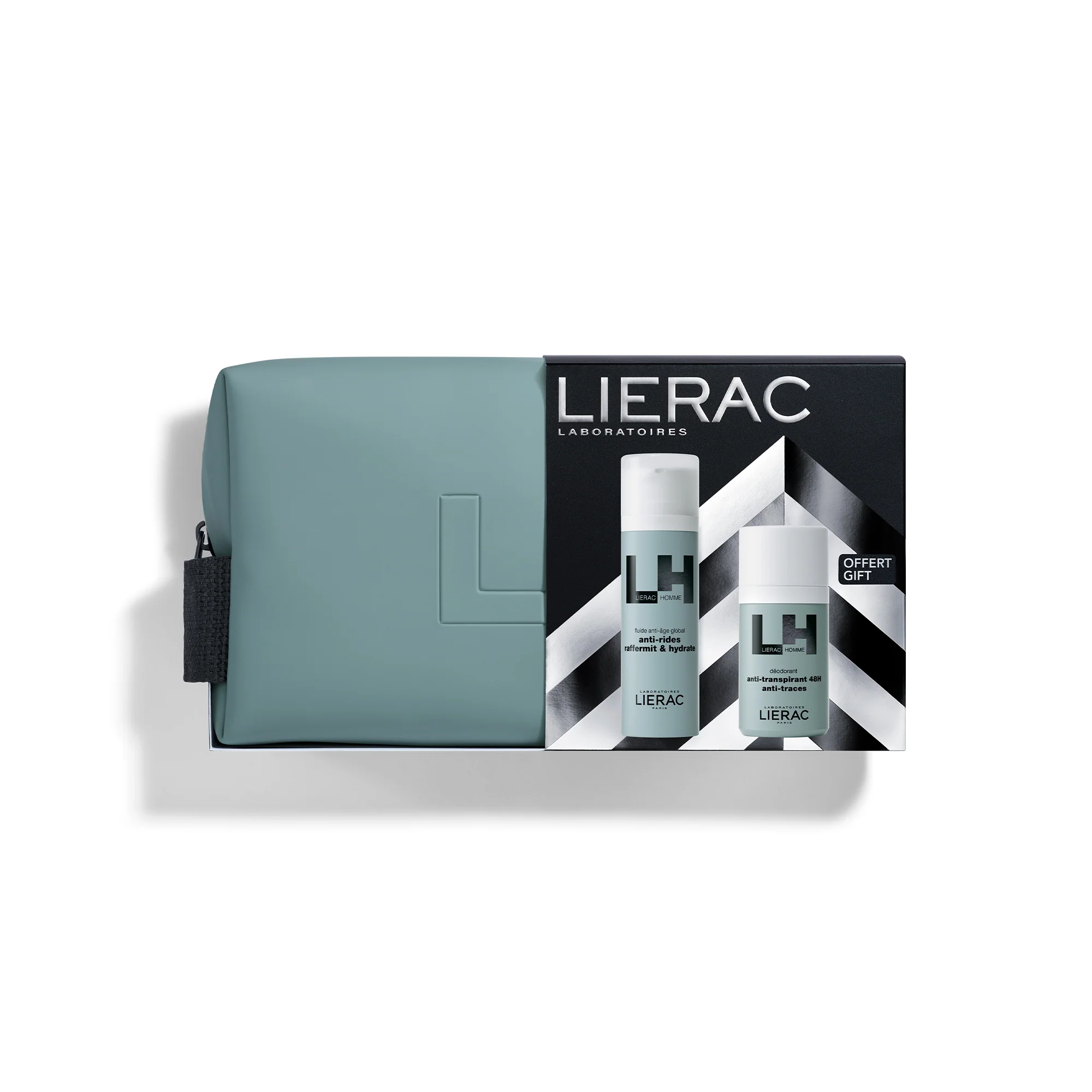 Lierac Homme флуид против старења + дезодоранс + кесица - сет против бора, флуид за лице против бора