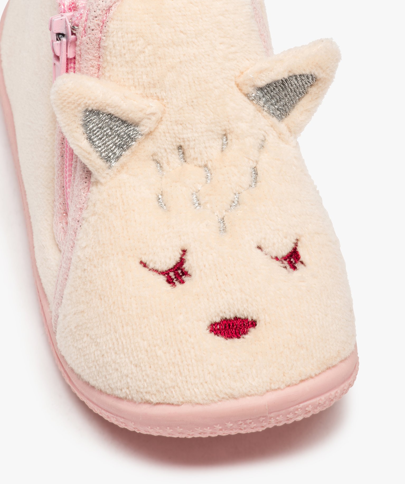 Chaussons fille bottillons zippés avec oreilles en relief beige | GEMO